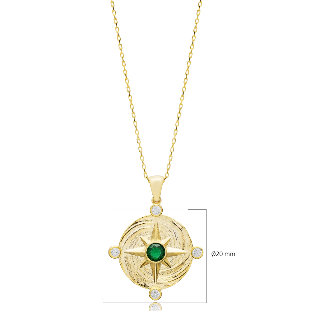 Dainty Compass Emerald CZ Charm Necklace