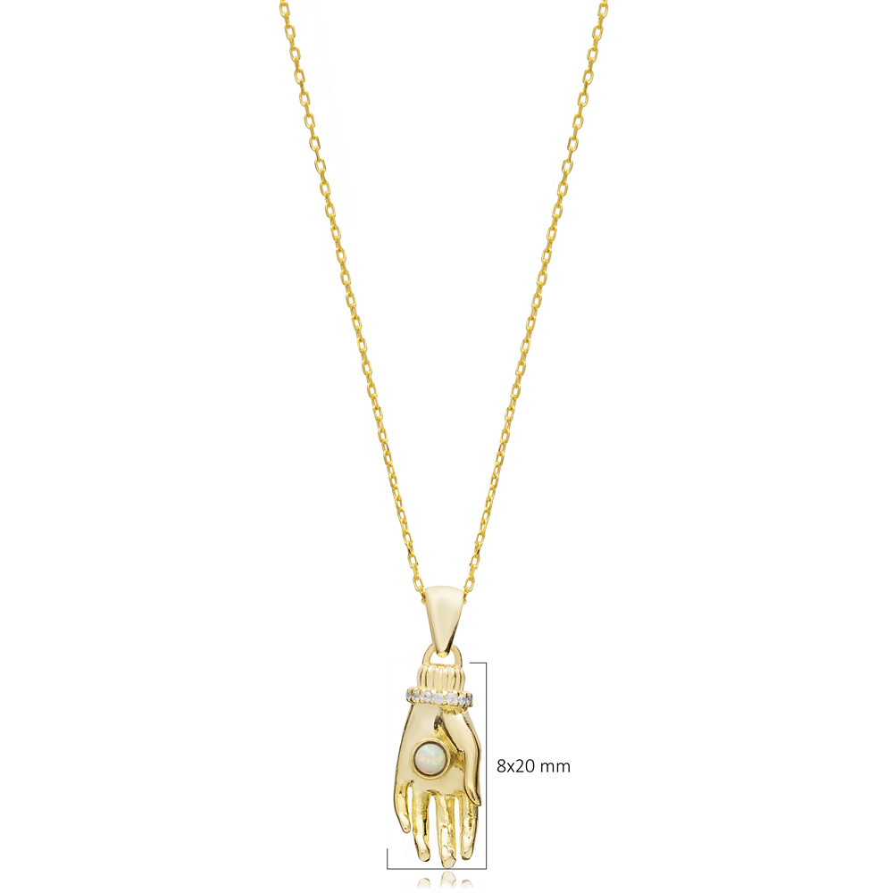Hand Design White Opal Stone Charm Necklace
