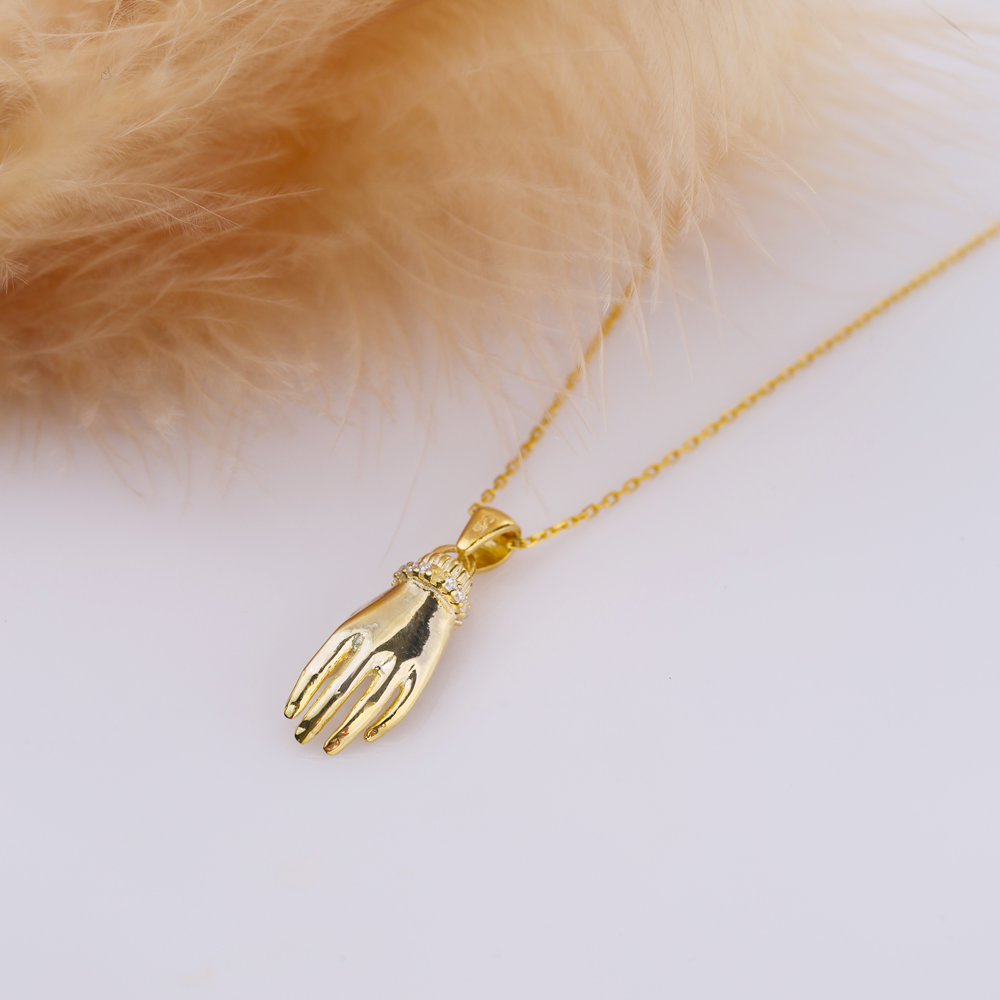 Hand Design White Opal Stone Charm Necklace