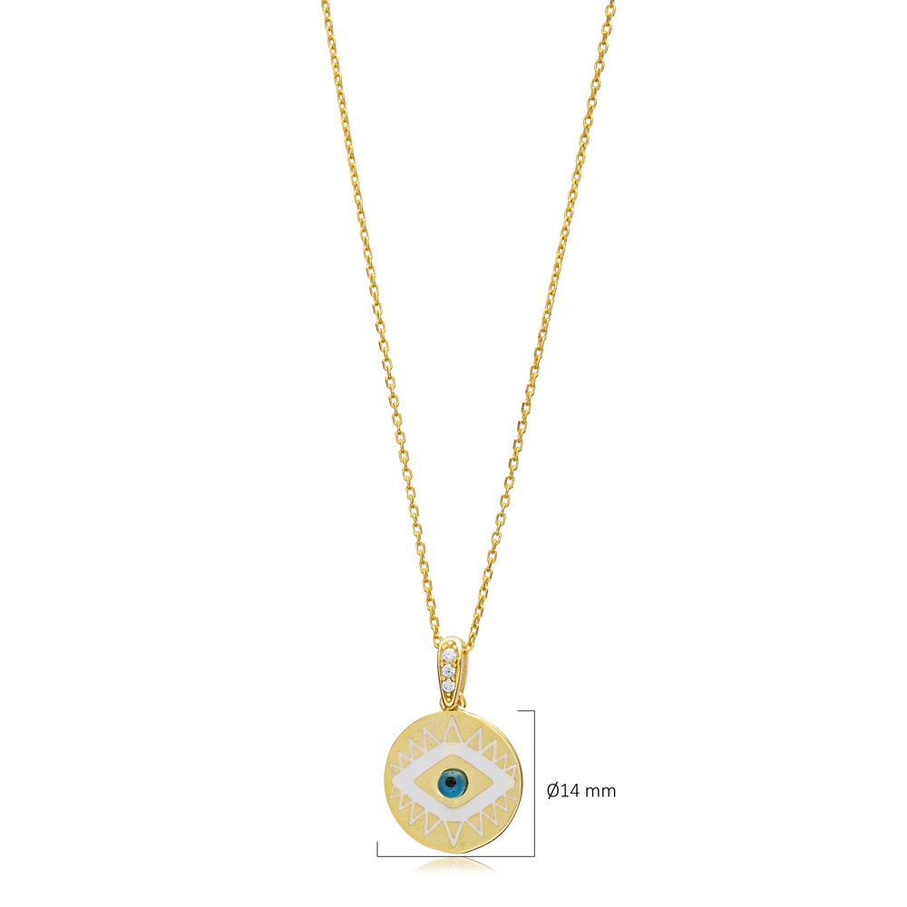 Round Design Evil Eye Enamel Charm Necklace