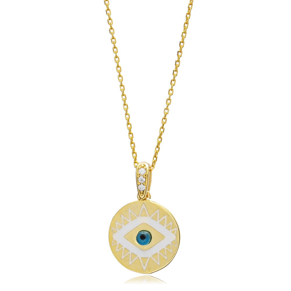 Round Design Evil Eye Enamel Charm Necklace