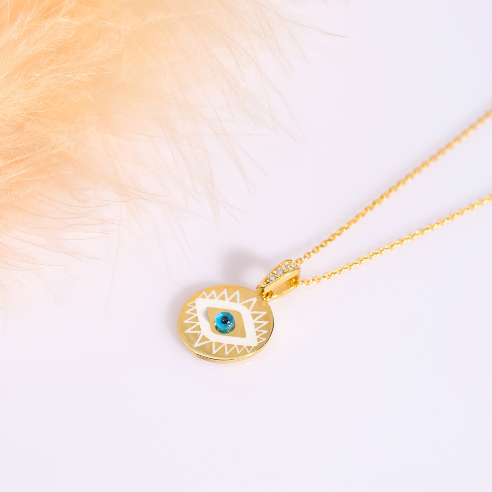 Round Design Evil Eye Enamel Charm Necklace