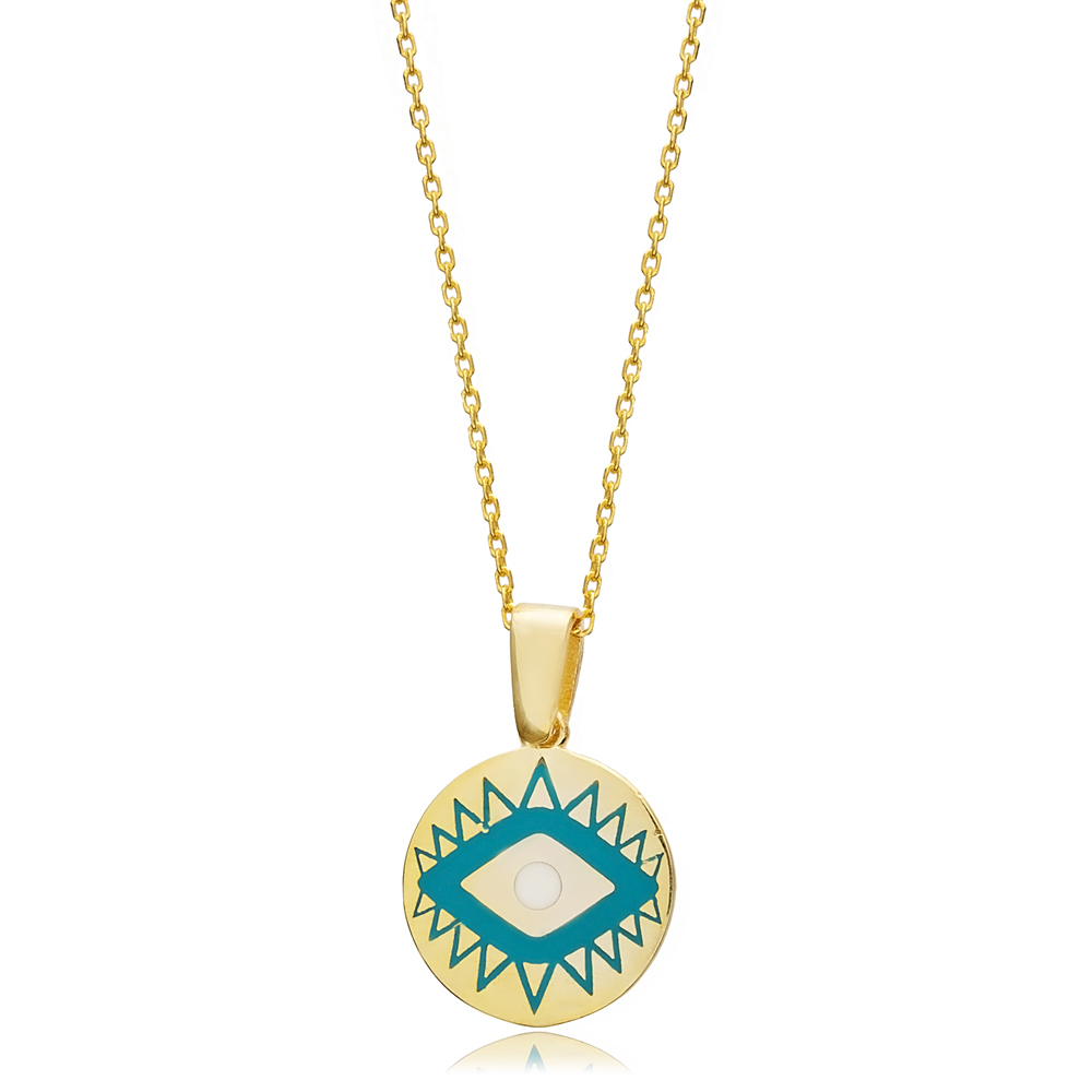 Elegant Round Evil Eye Enamel Charm Necklace
