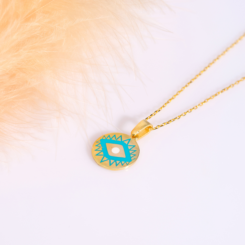 Elegant Round Evil Eye Enamel Charm Necklace
