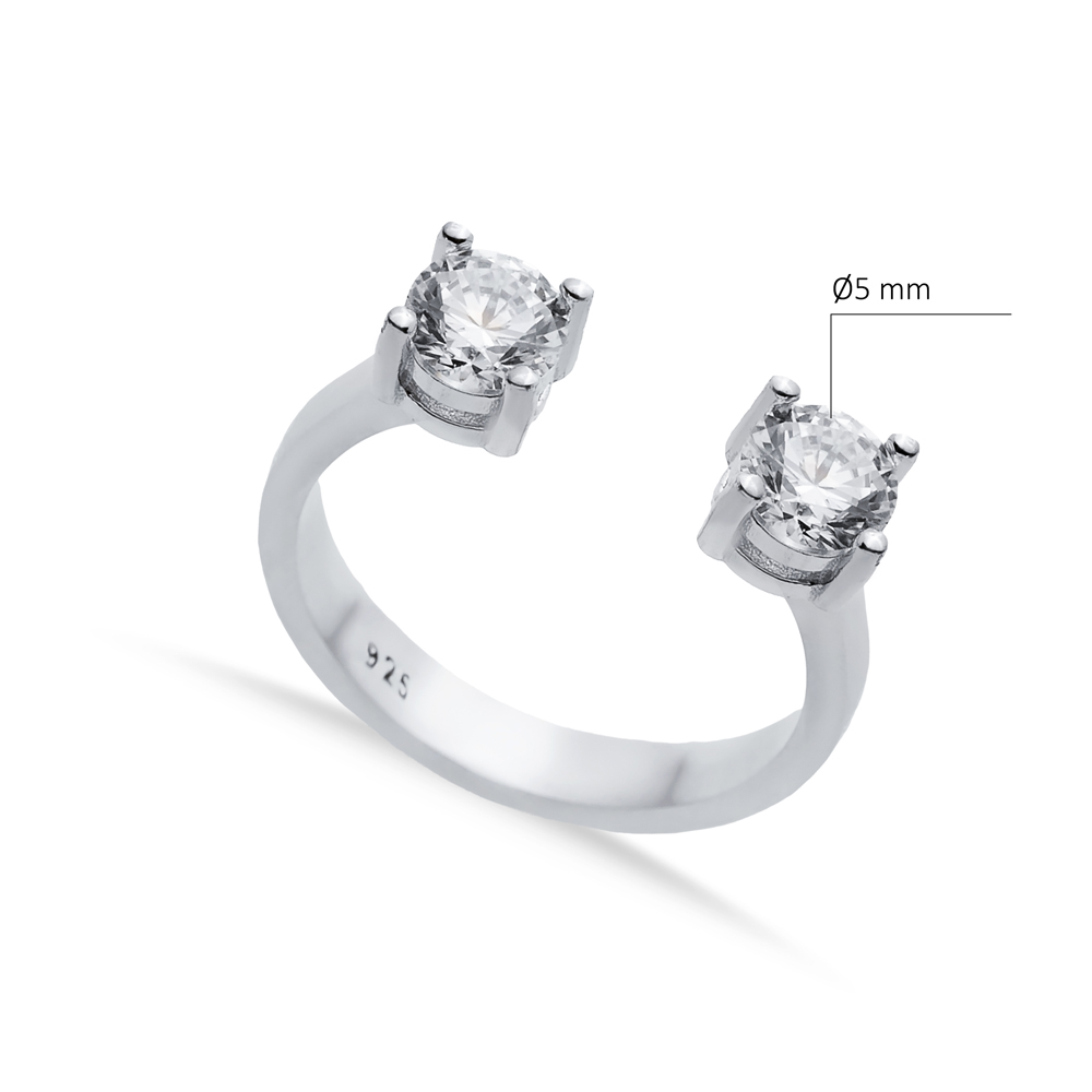 White CZ Round Silver Adjustable Ring