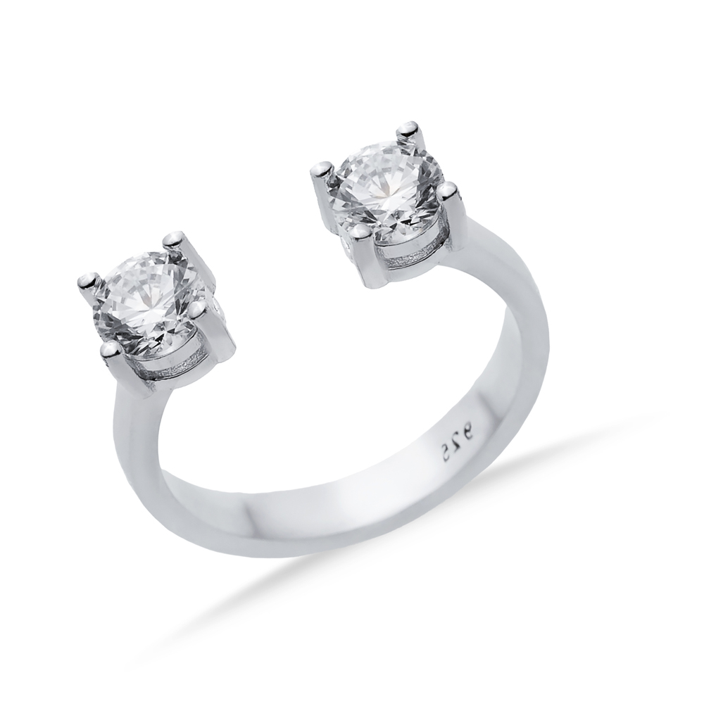 White CZ Round Silver Adjustable Ring