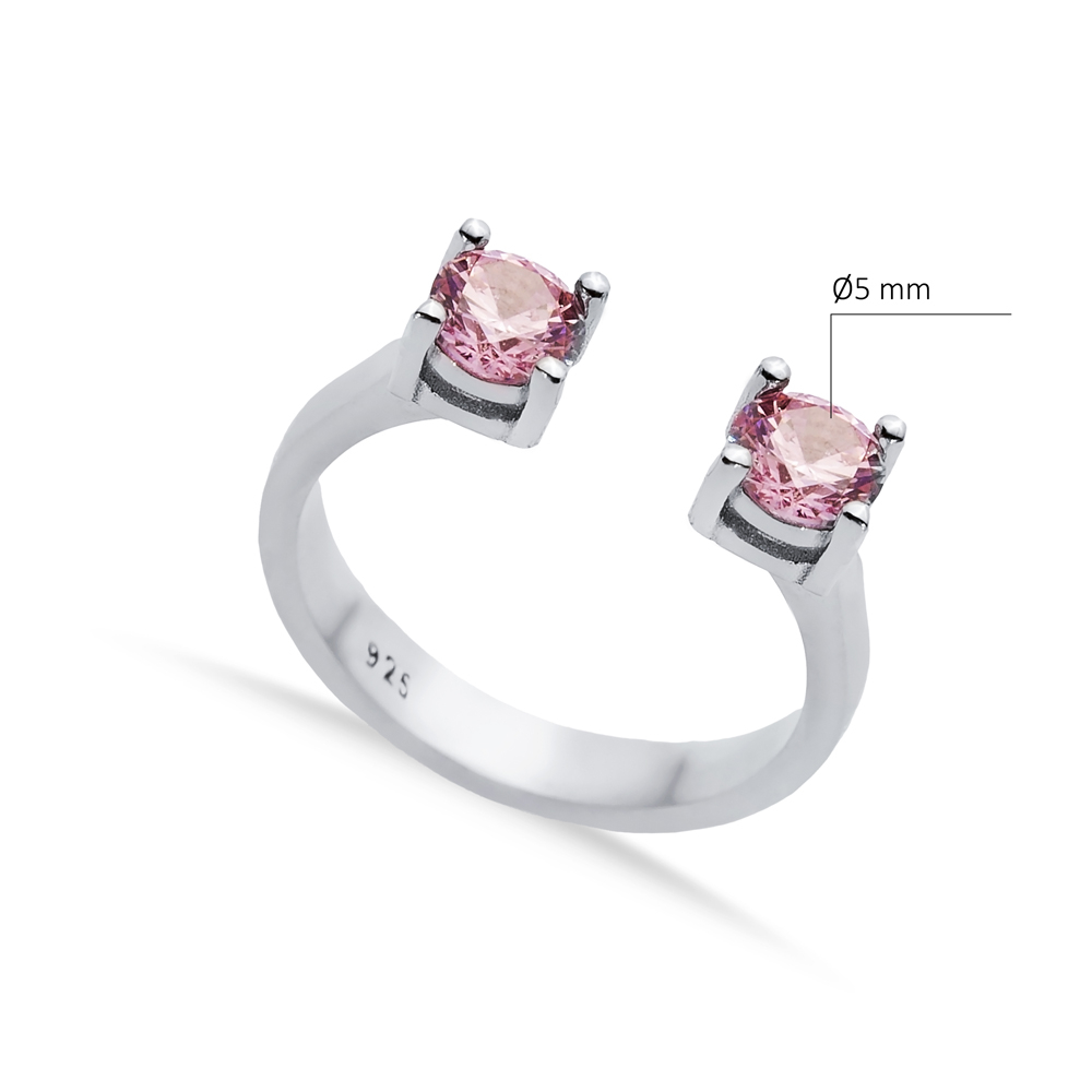 Pink CZ Round Silver Adjustable Ring