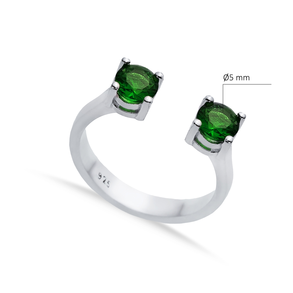 Emerald CZ Round Silver Adjustable Ring