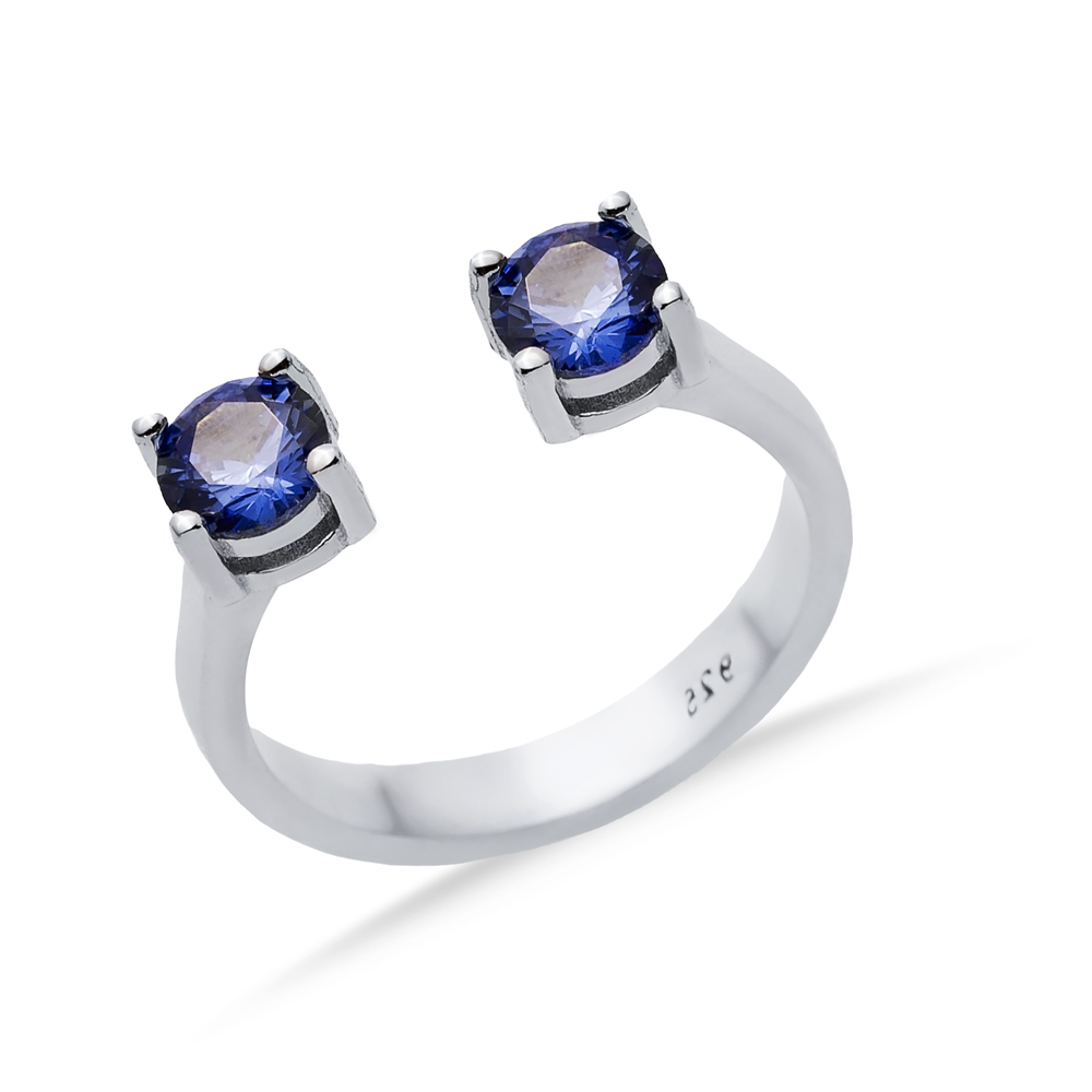 Tanzanite CZ Round Silver Adjustable Ring