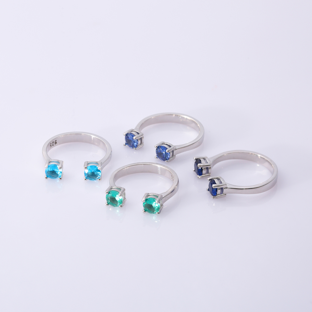 Aquamarine CZ Round Silver Adjustable Ring