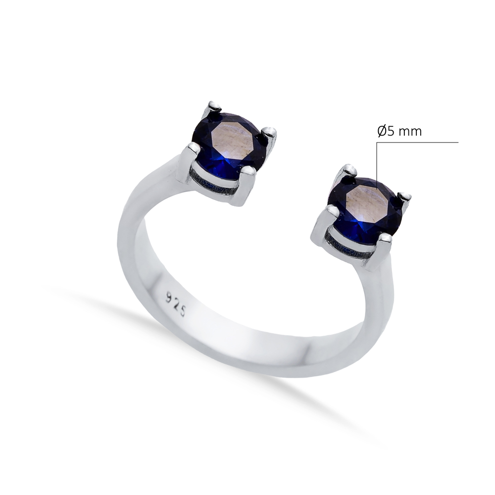 Sapphire CZ Round Silver Adjustable Ring