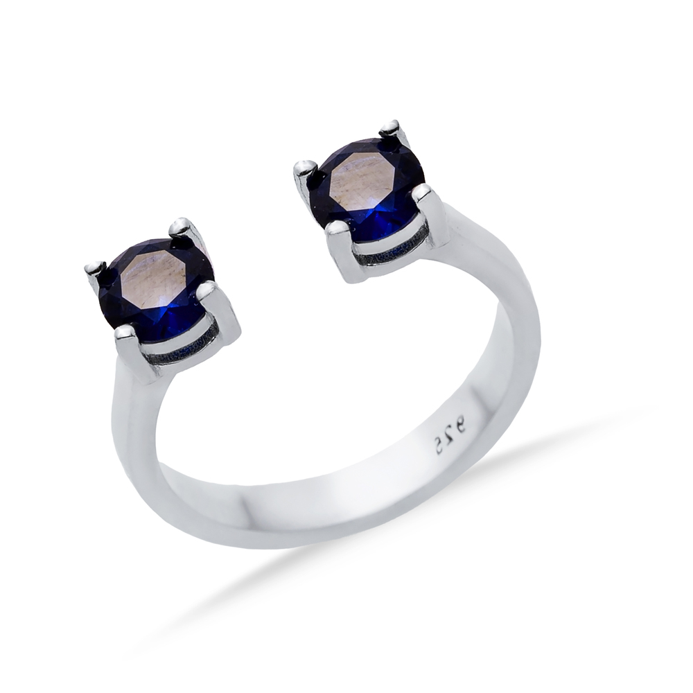 Sapphire CZ Round Silver Adjustable Ring