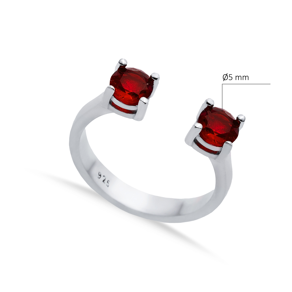 Garnet CZ Round Silver Adjustable Ring