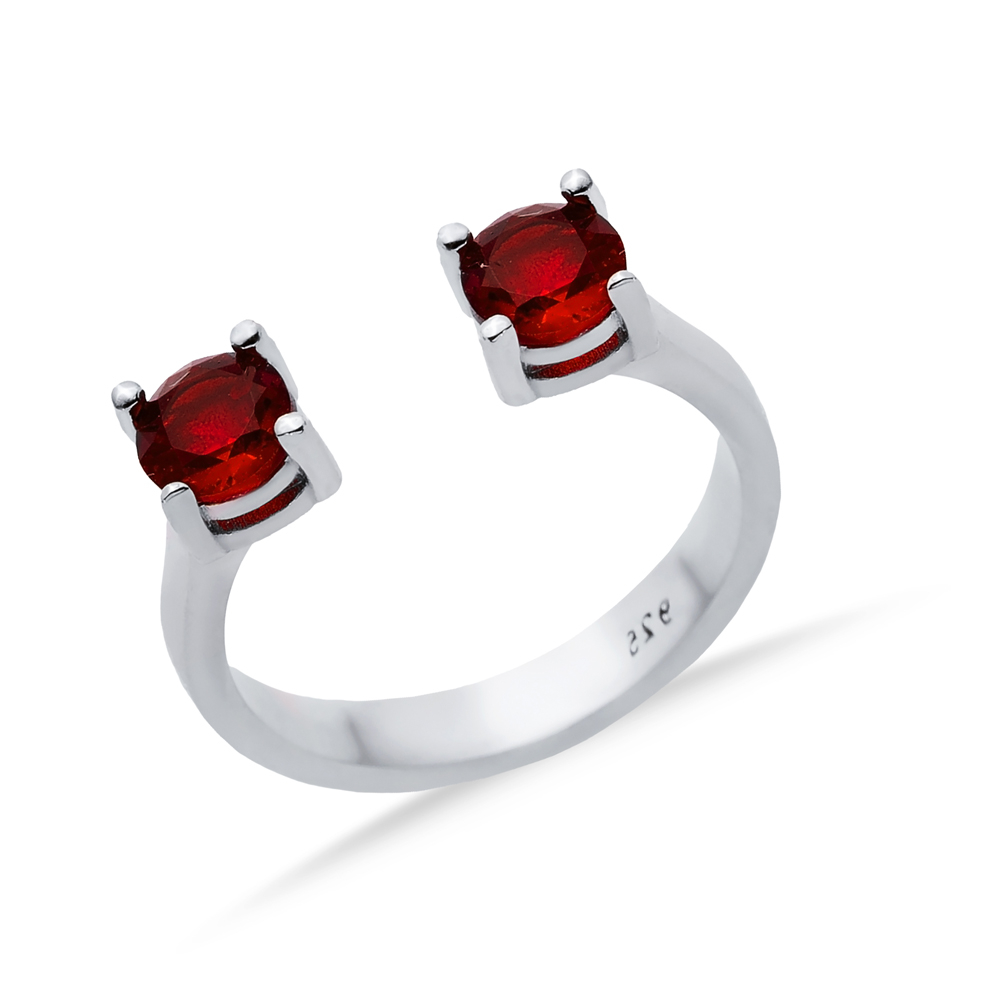 Garnet CZ Round Silver Adjustable Ring