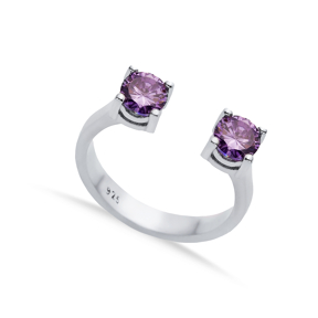 Amethyst CZ Round Silver Adjustable Ring