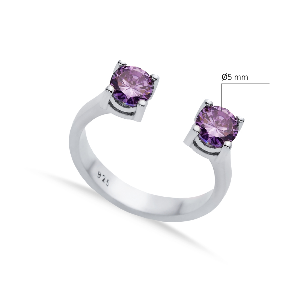 Amethyst CZ Round Silver Adjustable Ring