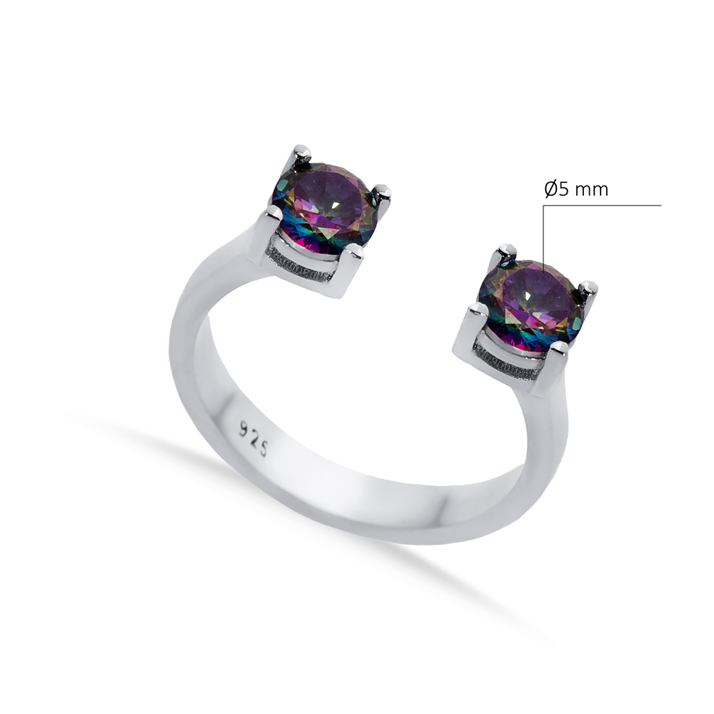 Mystic Topaz CZ Round Silver Adjustable Ring