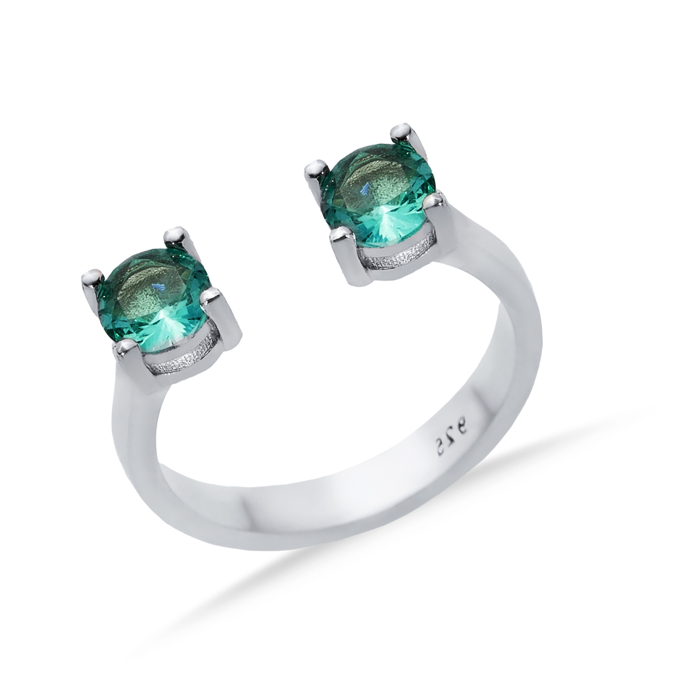 Paraiba CZ Round Silver Adjustable Ring