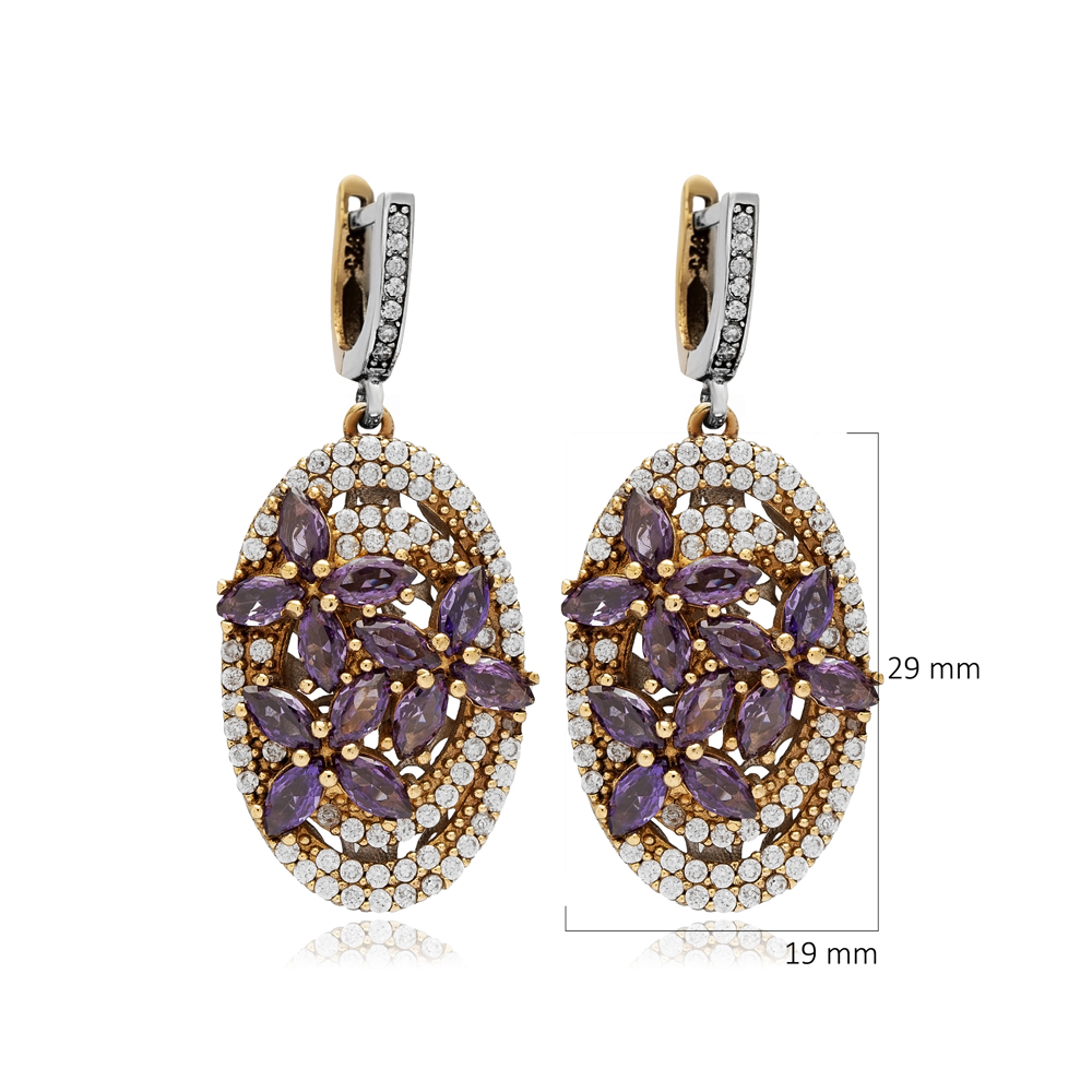 Amethyst CZ Oval Authentic Turkish Dangle Earrings