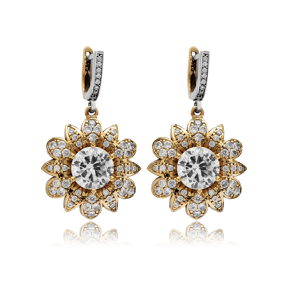Flower CZ Authentic Turkish Dangle Earrings