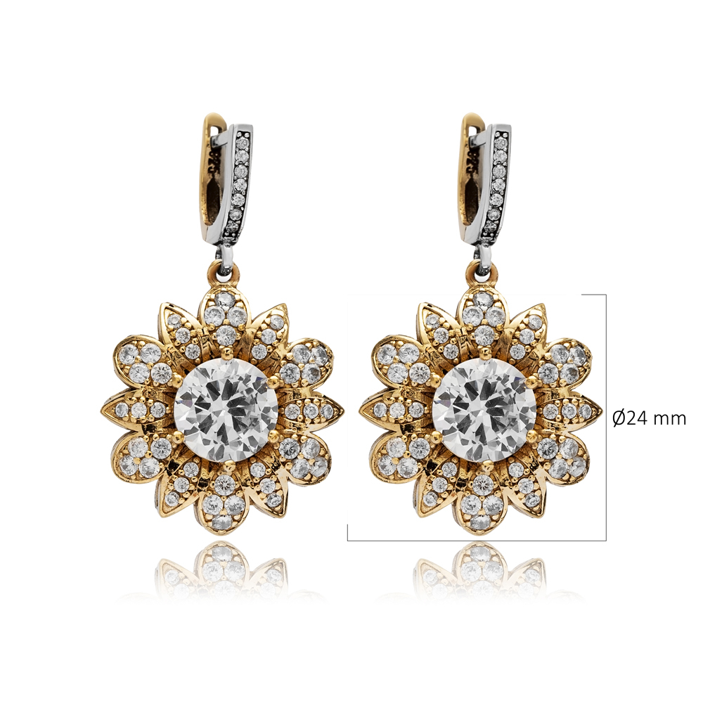 Flower CZ Authentic Turkish Dangle Earrings