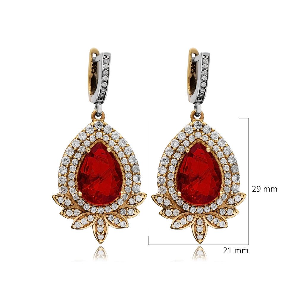 Garnet Pear Authentic Turkish Dangle Earrings