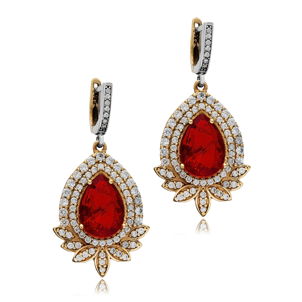 Garnet Pear Authentic Turkish Dangle Earrings