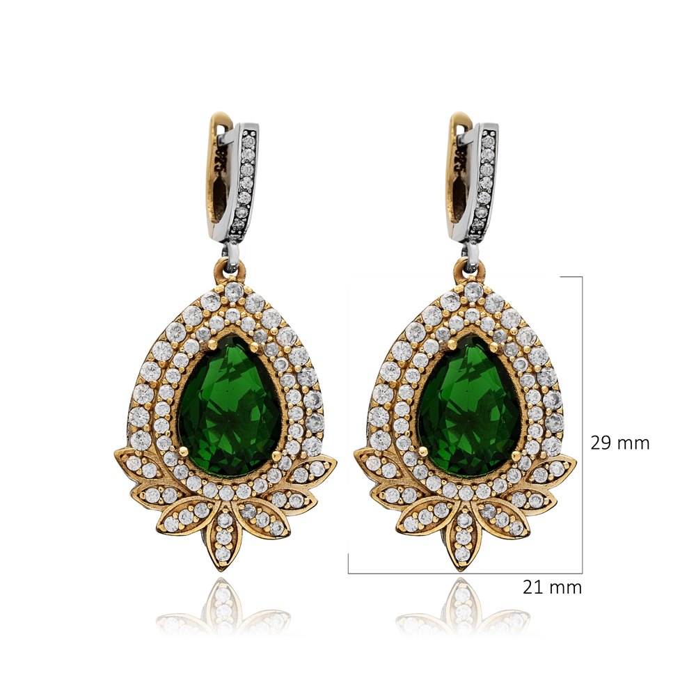 Emerald Pear Authentic Turkish Dangle Earrings
