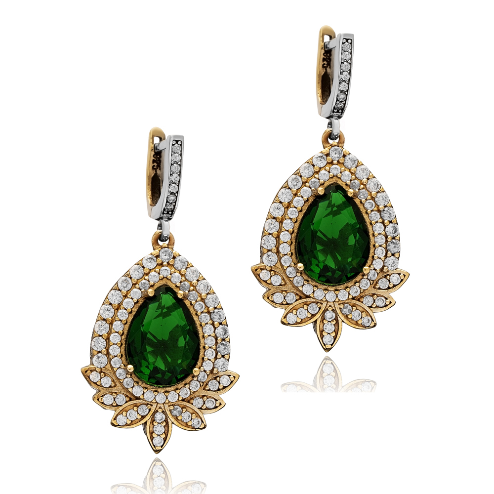 Emerald Pear Authentic Turkish Dangle Earrings