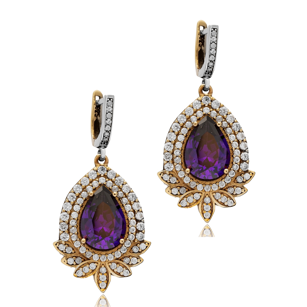 Amethyst Pear Authentic Turkish Dangle Earrings