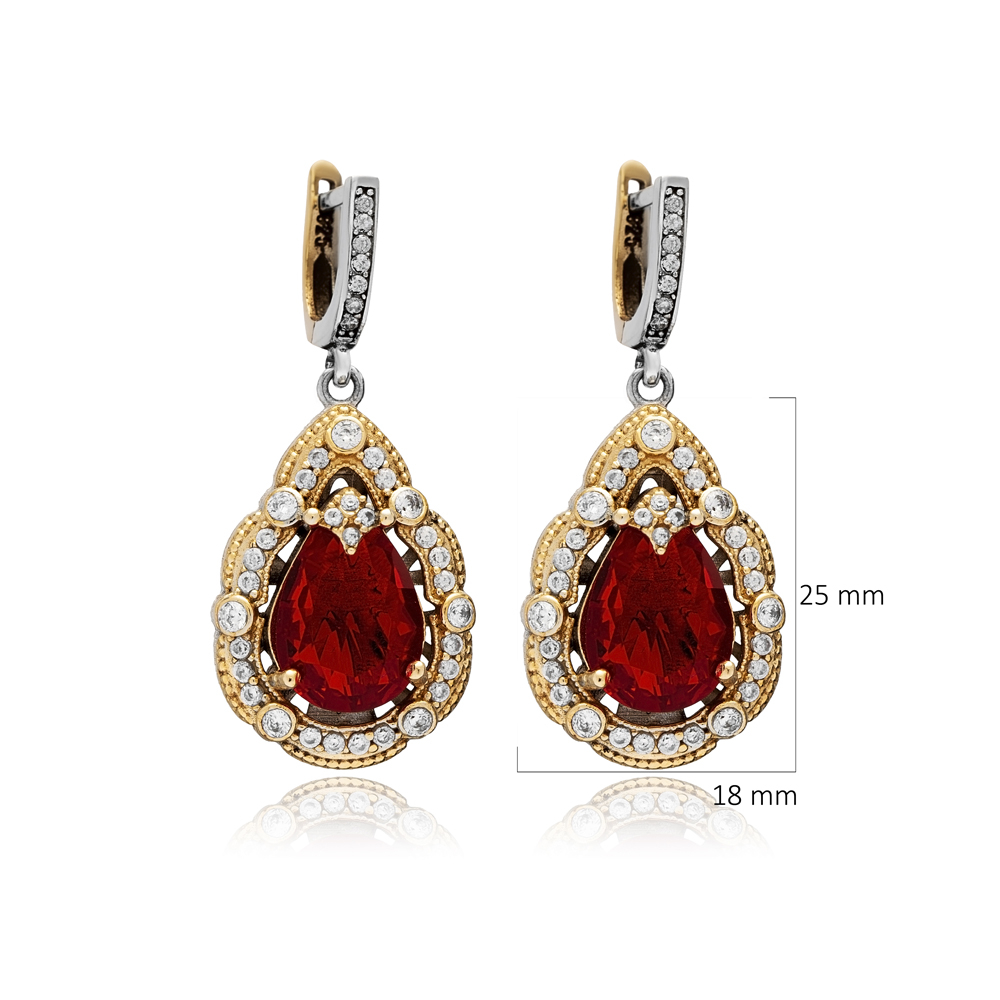 Garnet CZ Pear Authentic Dangle Earrings