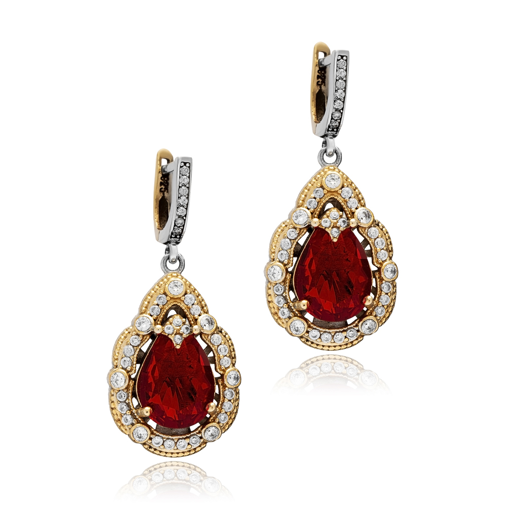 Garnet CZ Pear Authentic Dangle Earrings