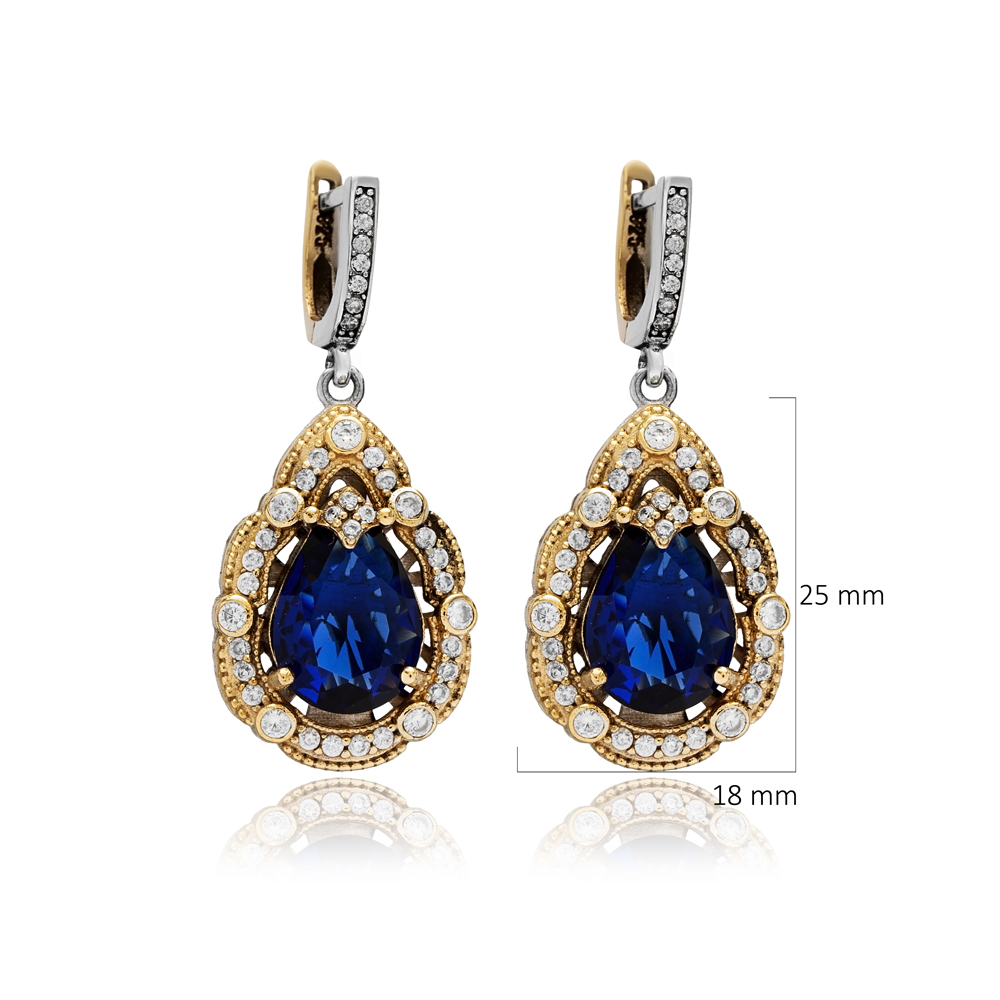 Sapphire CZ Pear Authentic Dangle Earrings