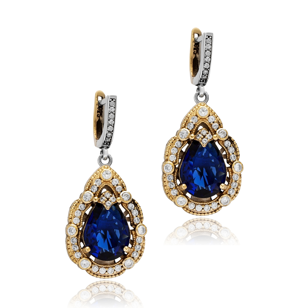 Sapphire CZ Pear Authentic Dangle Earrings