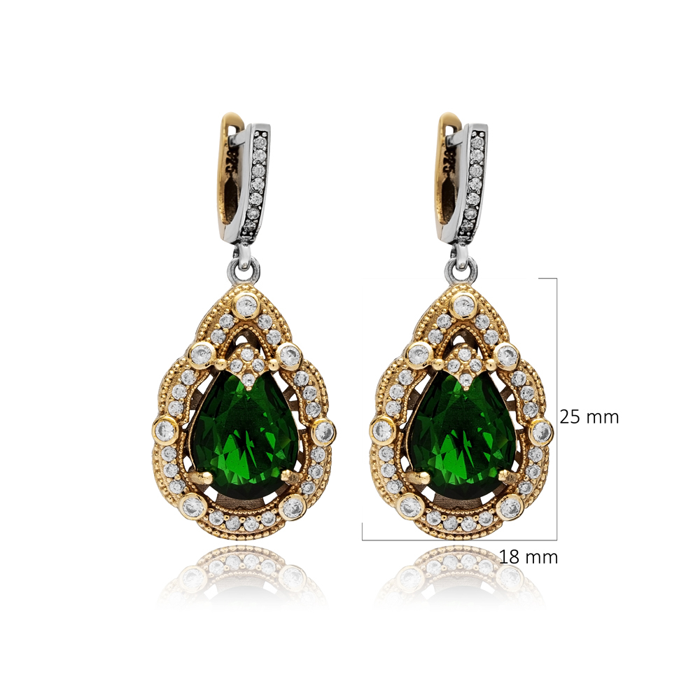 Emerald CZ Pear Authentic Dangle Earrings