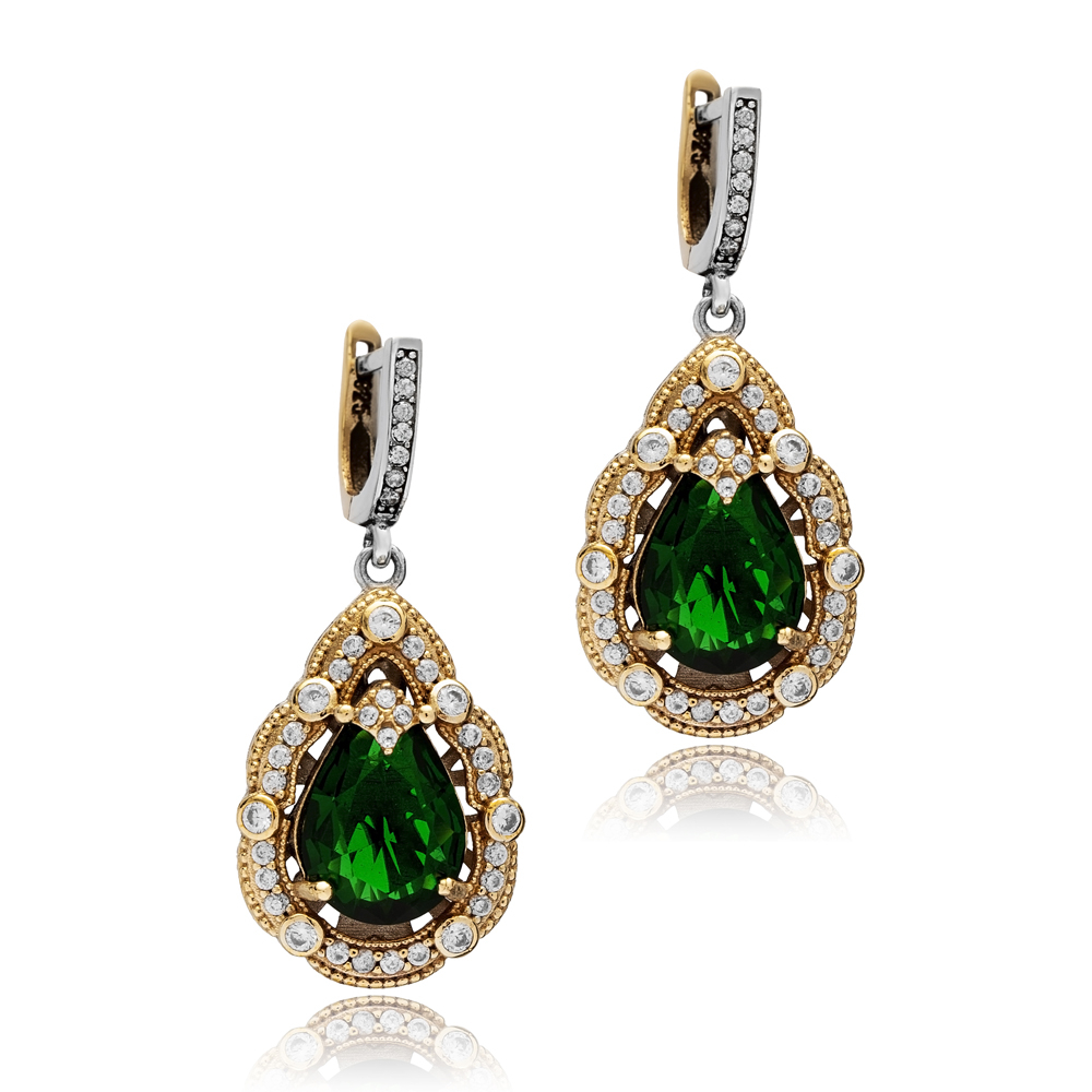 Emerald CZ Pear Authentic Dangle Earrings
