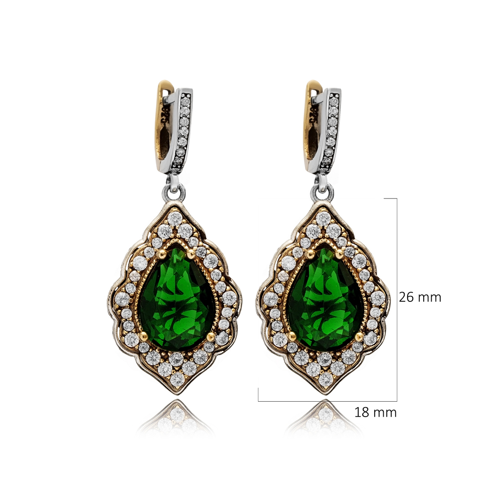 Dangle Emerald CZ Pear Authentic Earrings