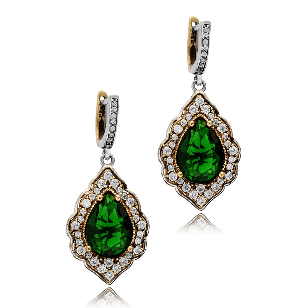 Dangle Emerald CZ Pear Authentic Earrings