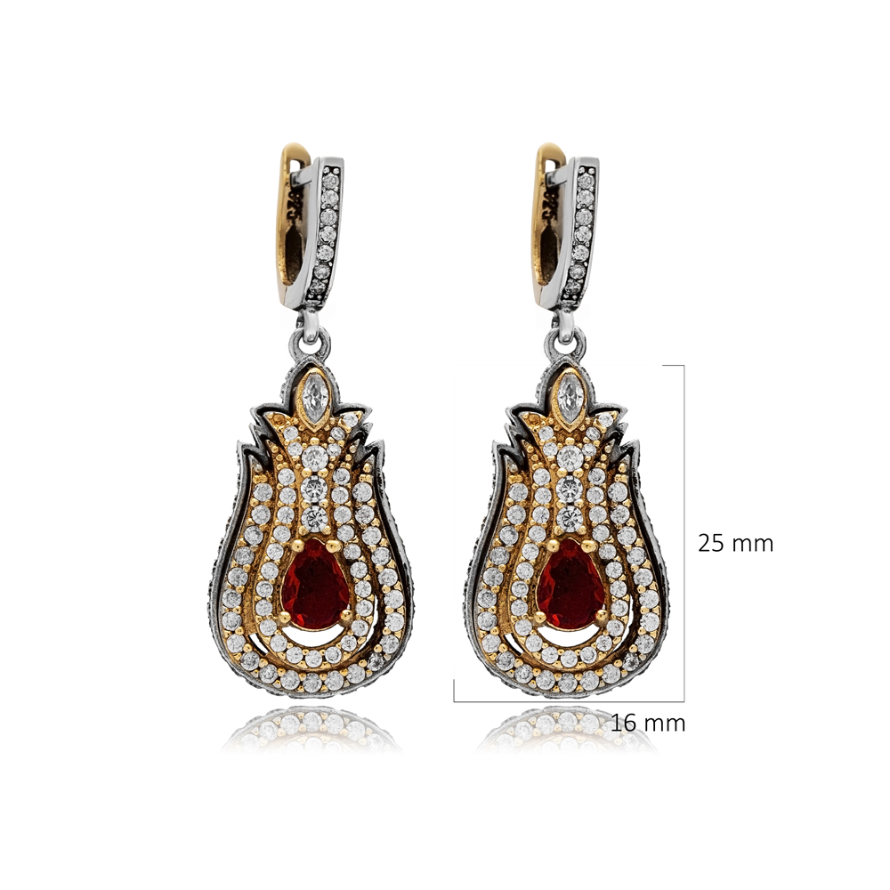 Tulip Garnet Pear Authentic Earrings