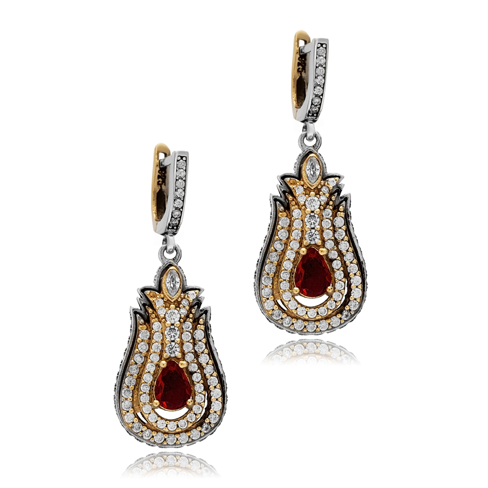 Tulip Garnet Pear Authentic Earrings