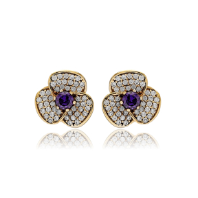 Amethyst CZ Flower Authentic Earrings