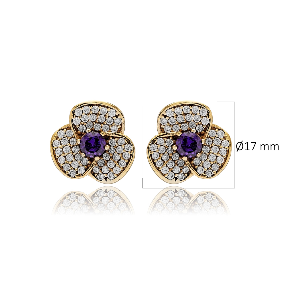 Amethyst CZ Flower Authentic Earrings