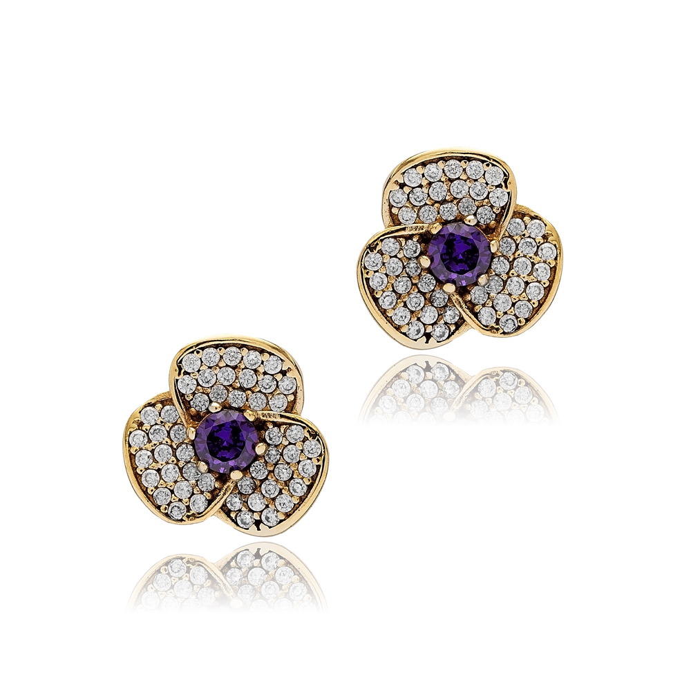 Amethyst CZ Flower Authentic Earrings