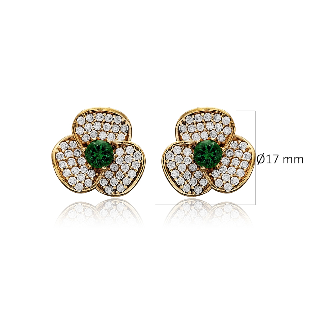 Emerald CZ Flower Authentic Earrings