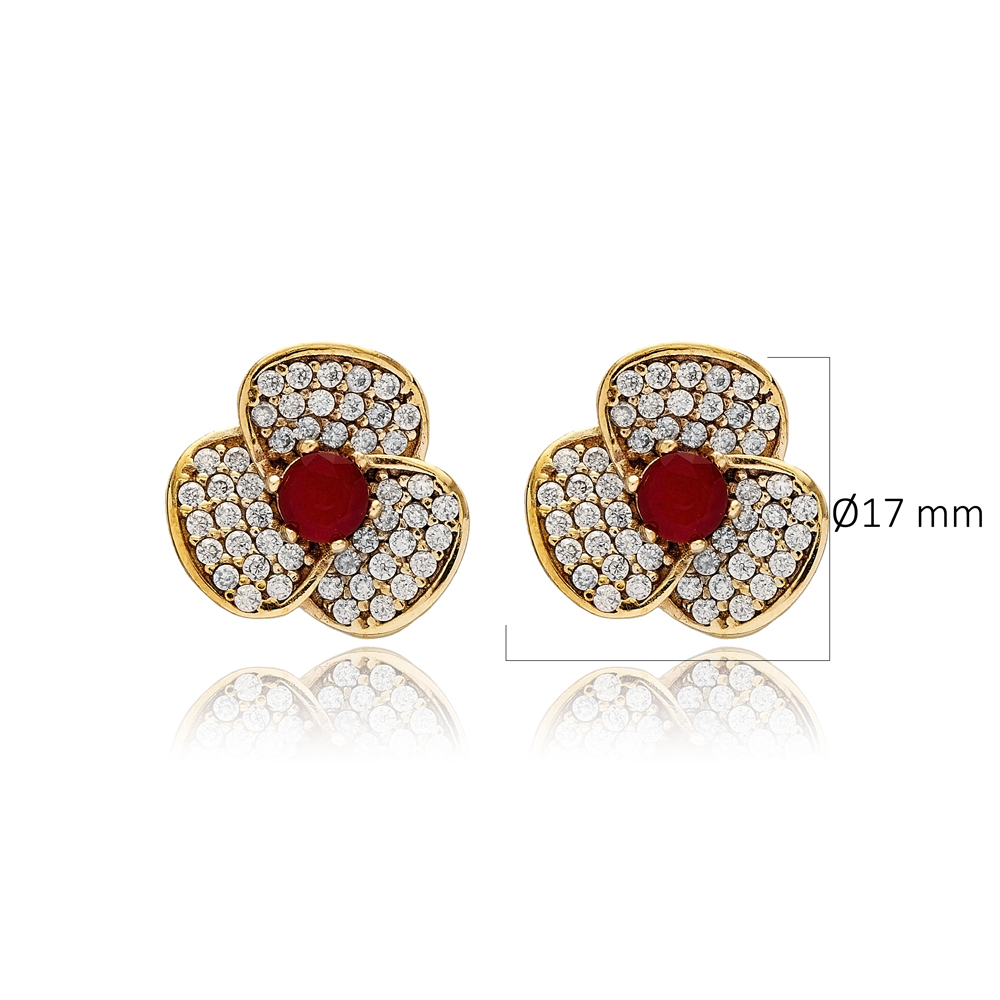 Garnet CZ Flower Authentic Earrings