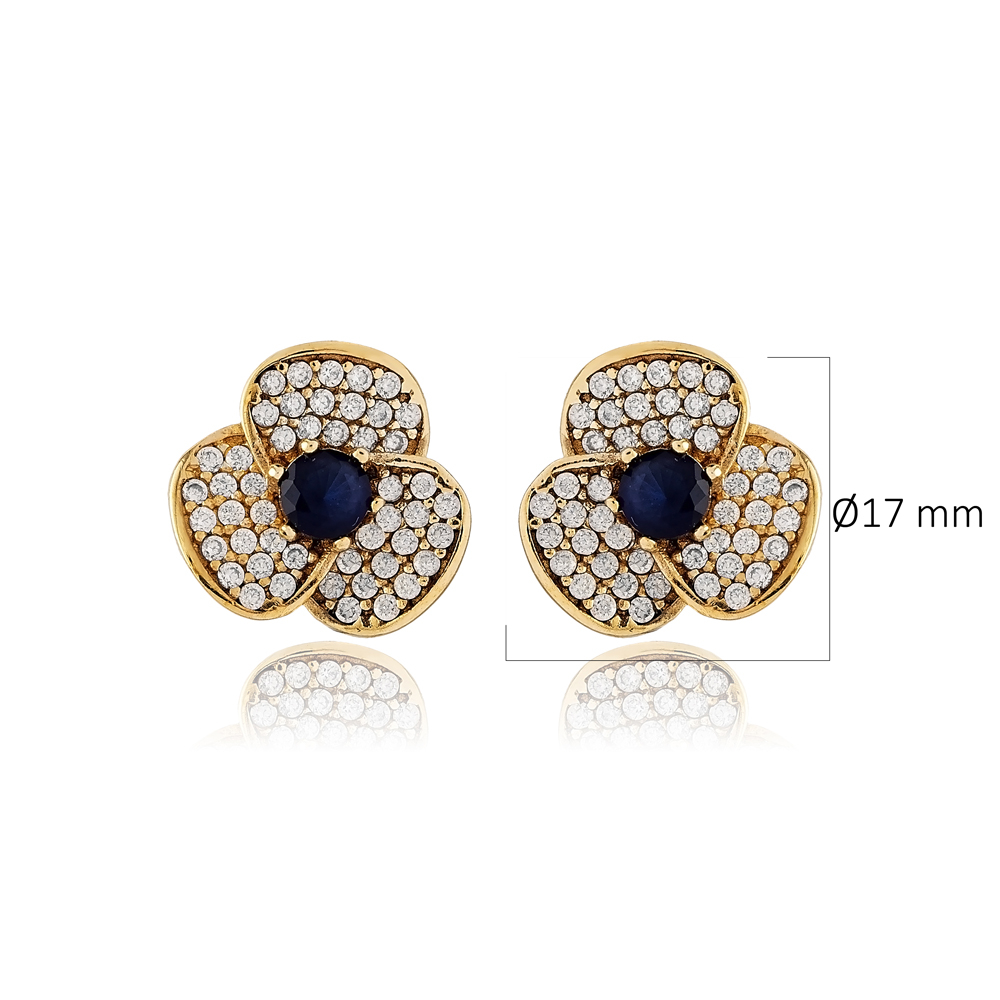 Sapphire CZ Flower Authentic Earrings