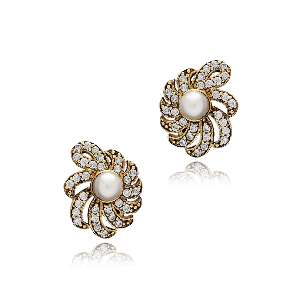 Pearl CZ Flower Authentic Earrings