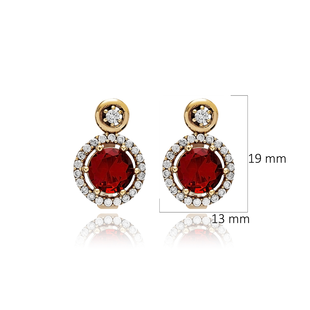 Garnet Cz Round Shape Authentic Earrings