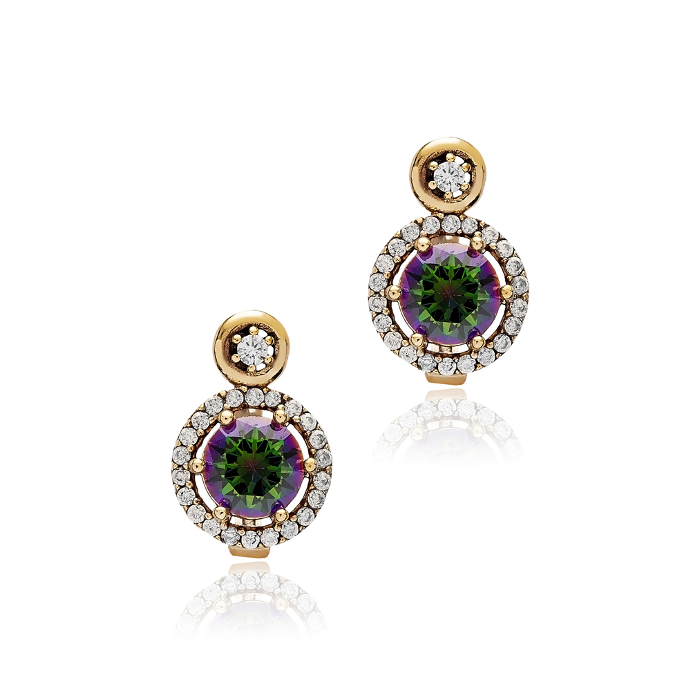 Mystic Topaz Cz Round Authentic Earrings