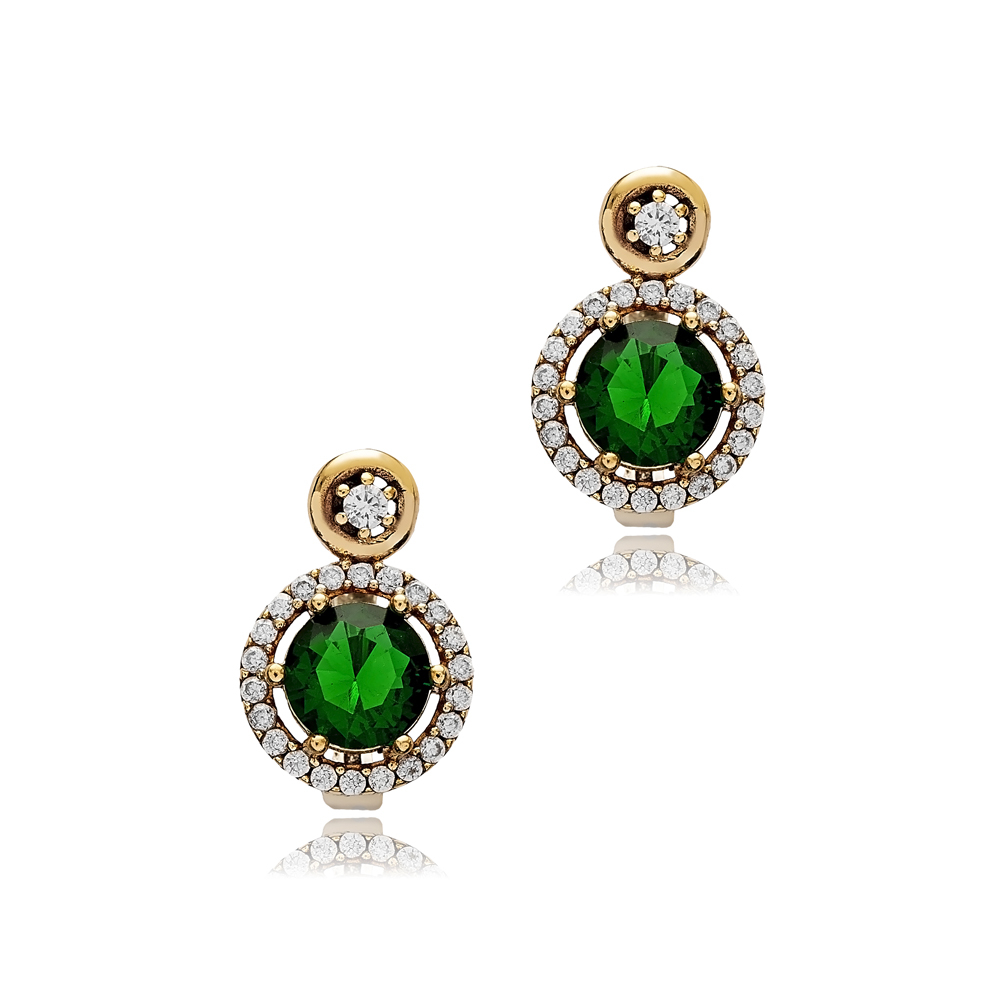 Emerald Round Design Authentic Earrings